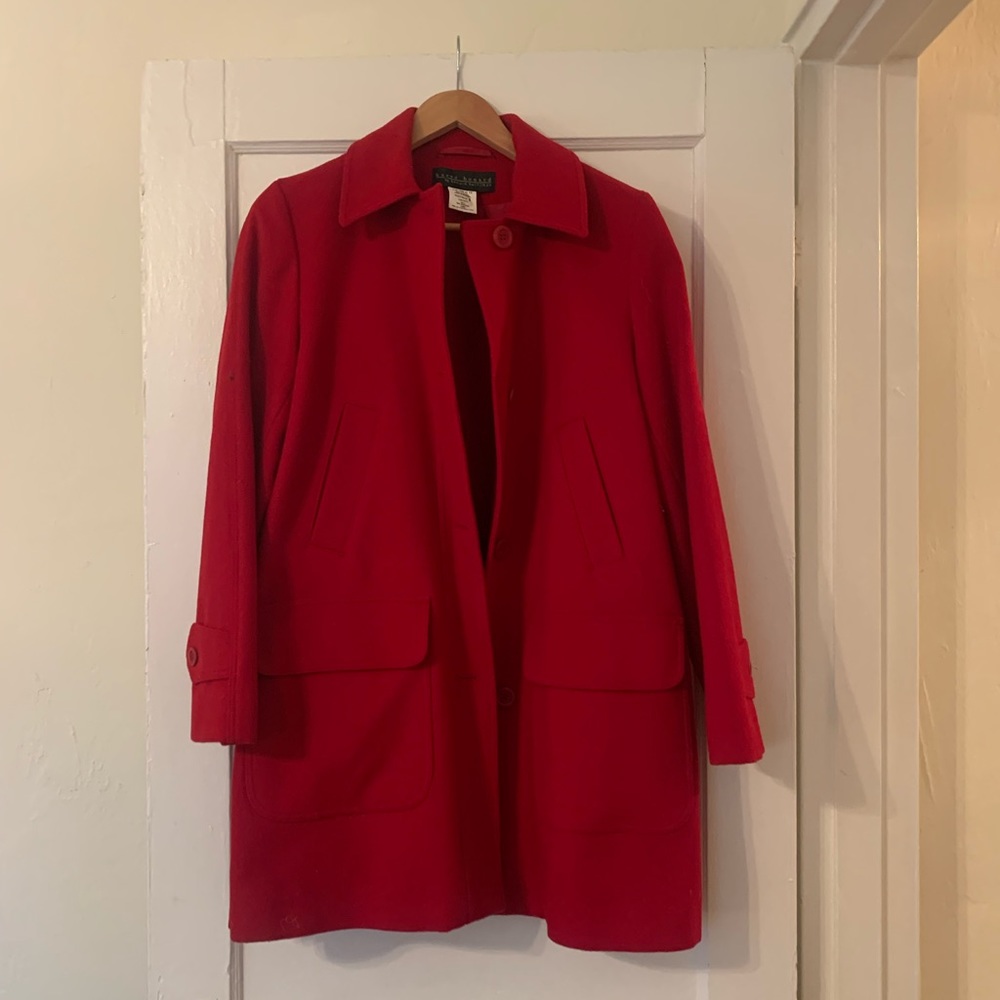 100% Wool Red Peacoat size 8